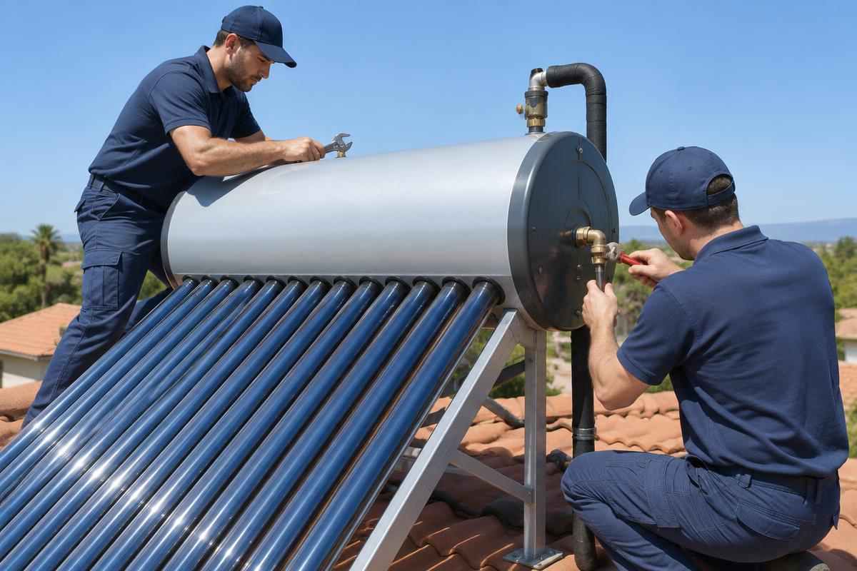 Rooftop solar water heating installation